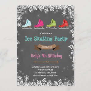 convite de aniversário de patinação no gelo de inv
