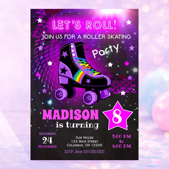 Convite de Aniversário de Patinação no Gelo / Neon (Criador carregado)