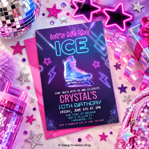 Convite de Aniversário de Patinação no Gelo Neon G