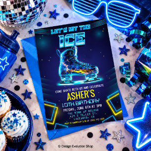 Convite de Aniversário de Patinação no Gelo Neon G