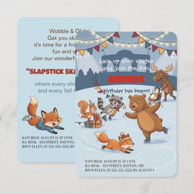 Convite de Aniversário de Patinação no Gelo Winter (Frente/Verso)