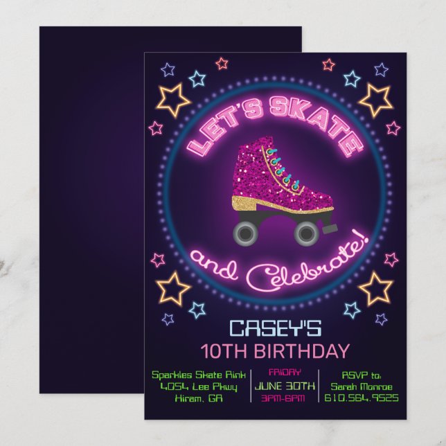 CONVITE DE ANIVERSÁRIO DE PATINS EM RODA PARA QUAL (Frente/Verso)