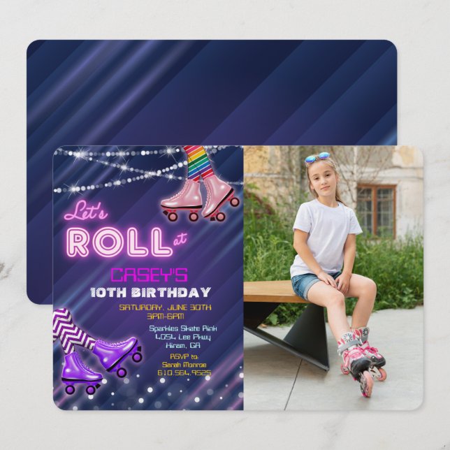 Convite de Aniversário de Patins em Rodas para QUA (Frente/Verso)