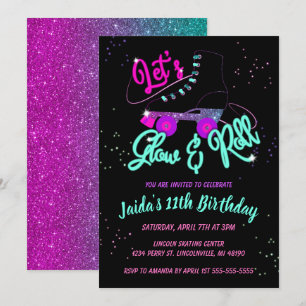 Convite de Aniversário de Patins Glow Roller