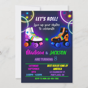 Convite de aniversário de patins para Menino e Men