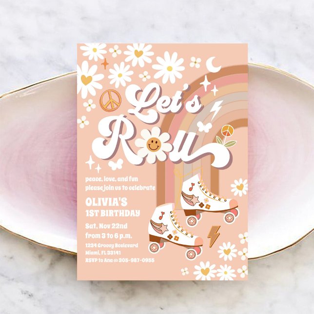Convite de Aniversário de Patins Retrô (Criador carregado)
