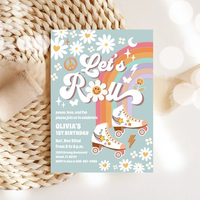 Convite de Aniversário de Patins Retrô (Criador carregado)