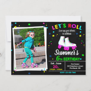 Convite de aniversário de patins Roller skate - Fe