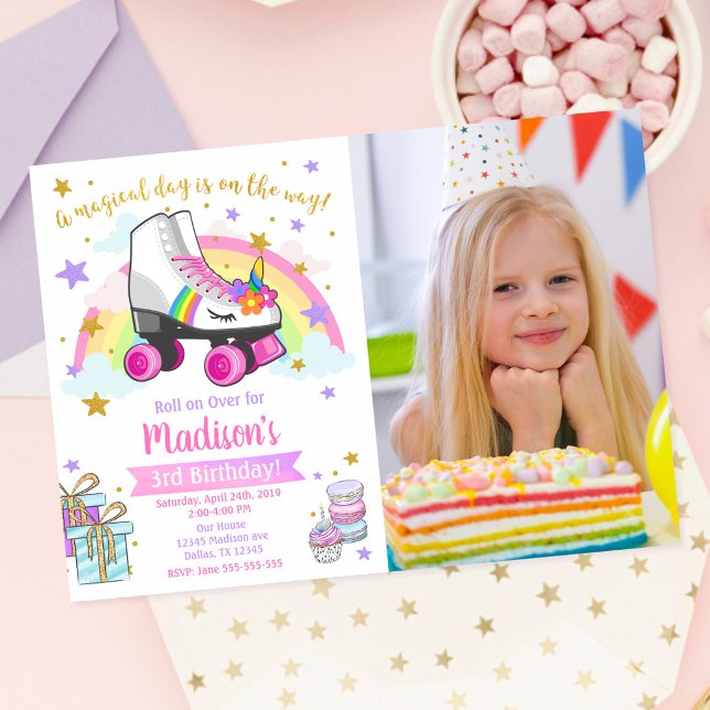 Convite de Aniversário de Patins Unicórnio (Criador carregado)