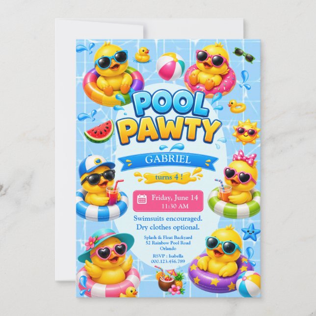Convite de Aniversário de Pato Pula Pula para Cria (Frente)