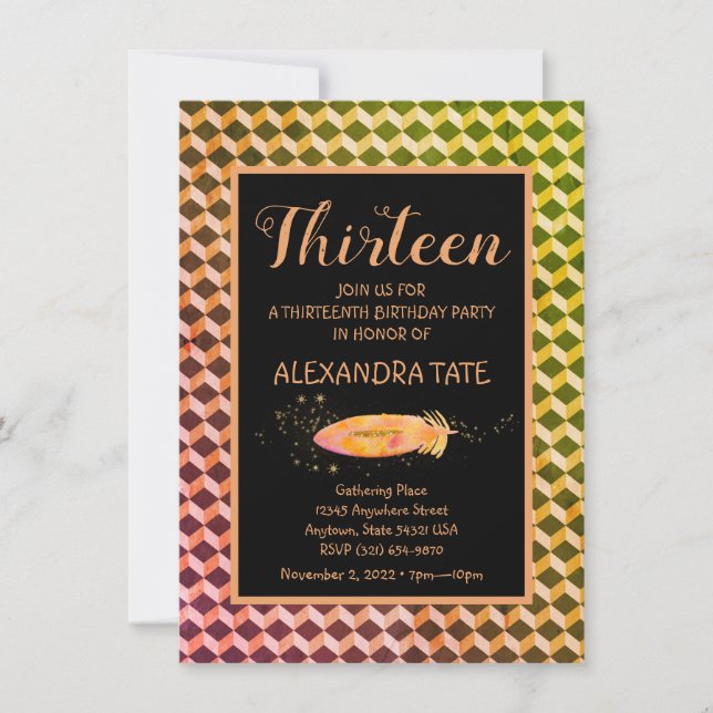 Convite de Aniversário de Penas Boêmicas Mágicas (Frente)