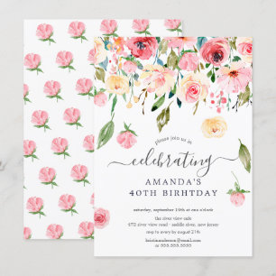 Convite de aniversário de Peonies Rosa Floral