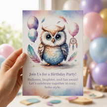 Convite de Aniversário de Pequena Coruja Woodland