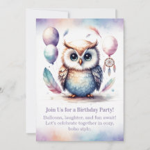 Convite de Aniversário de Pequena Coruja Woodland 