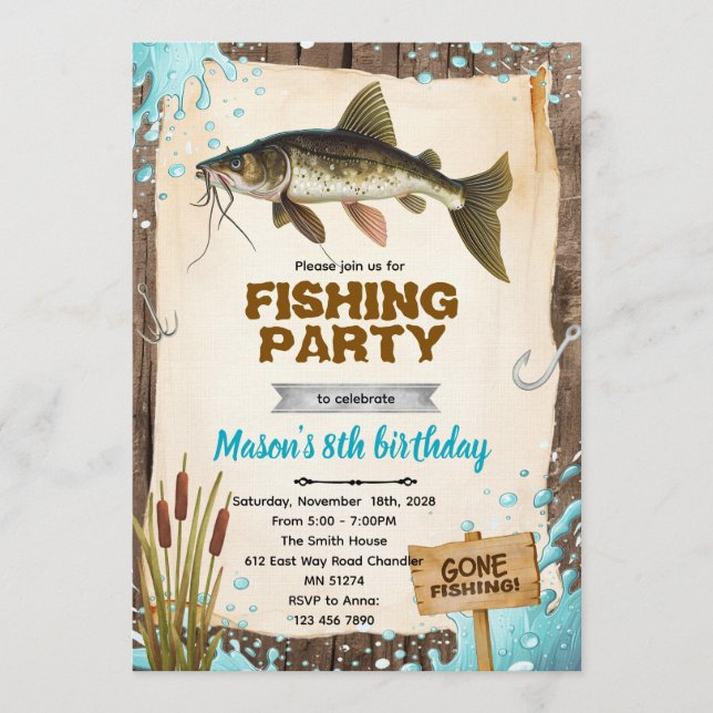 Convite de Aniversário de Pesca de Bagre (Frente)