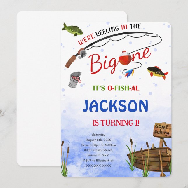 Convite de Aniversário de Pesca Editável (Frente/Verso)