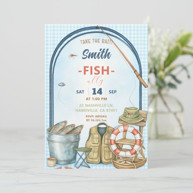 Convite de Aniversário de Pesca Já Era (Em pé/Frente)