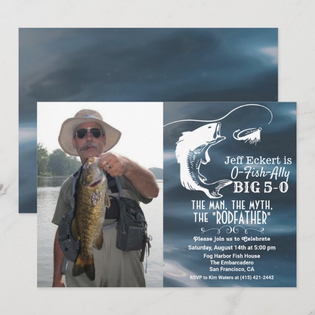 CONVITE DE ANIVERSÁRIO DE PESCA PARA QUALQUER IDAD (Frente/Verso)
