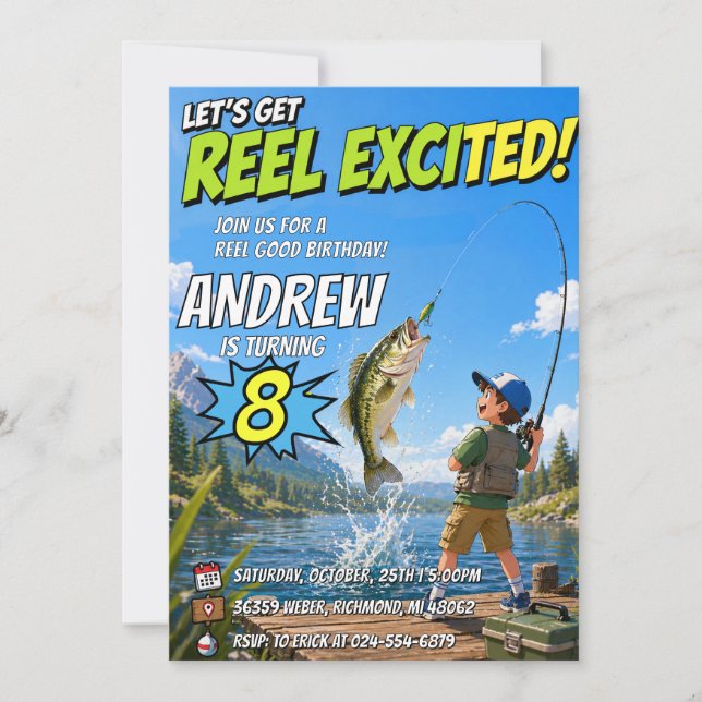 Convite de Aniversário de Pesca Personalizado (Frente)
