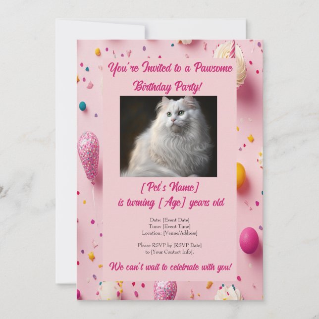 Convite de Aniversário de Pet Adorável com Foto Pe (Frente)
