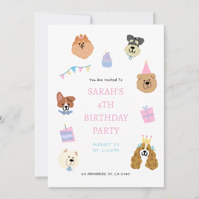 Convite de Aniversário de Pet Fofo Colorido (Frente)