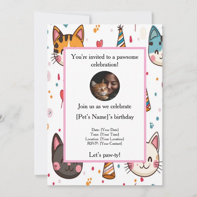 Convite de Aniversário de Pet Personalizado com Fo (Frente)