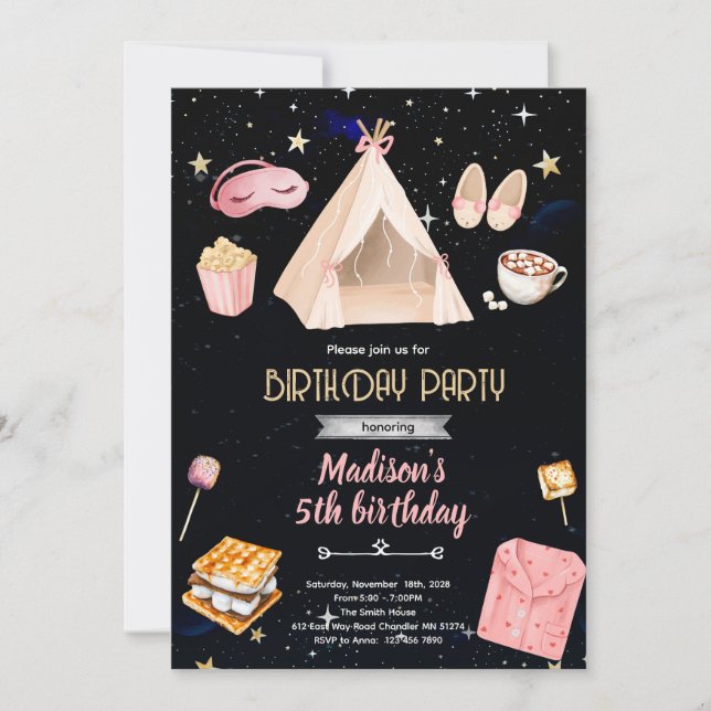 convite de aniversário de pijama S'more (Frente)