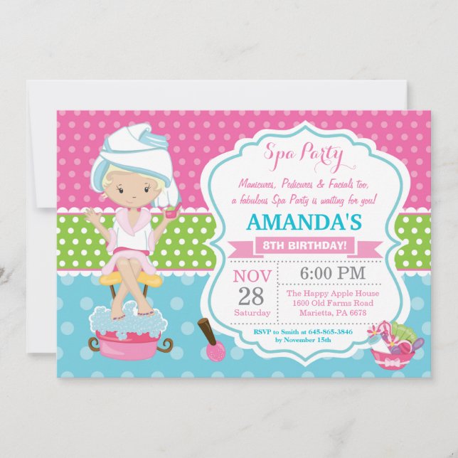 Convite de Aniversário de Pijamada no Spa (Frente)