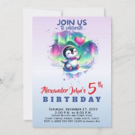 Convite de Aniversário de Pinguim Aquarela Fofo