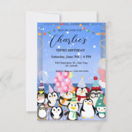 Convite de aniversário de pinguim para criança