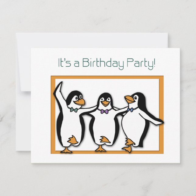 Convite de aniversário de pinguins (Frente)