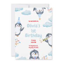 Convite de Aniversário de Pinguins Personalizado