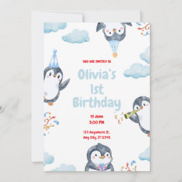 Convite de Aniversário de Pinguins Personalizado