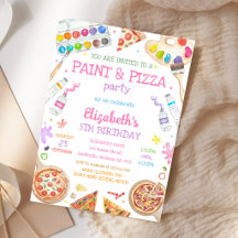 Convite de Aniversário de Pintura de Arte e Pizza