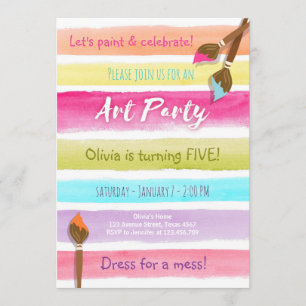 Convite de aniversário de Pintura do Partido Rainb