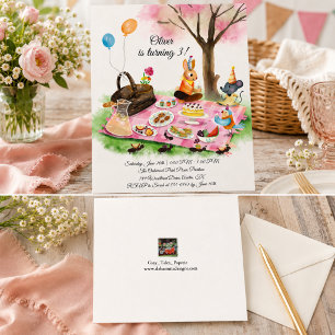 Convite de aniversário de piquenique de animais em