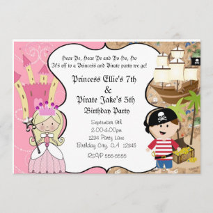Convite de Aniversário de Pirata e Princesa