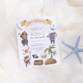 Convite de Aniversário de Piratas e Animais com Or