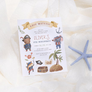 Convite de Aniversário de Piratas e Animais com Or