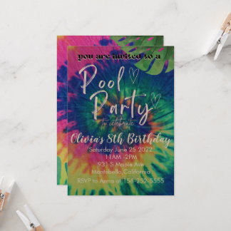 Convite de Aniversário de Piscina com Tie Dye Fest