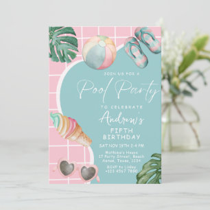 Convite de aniversário de Piscina da Summer Pastel