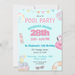 Convite de aniversário de Piscina de Pastel Girls