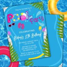 Convite de aniversário de piscina de Summer Girl