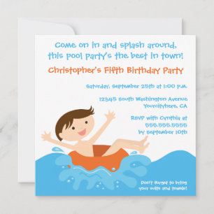 Convite de aniversário de piscina de um rapaz da