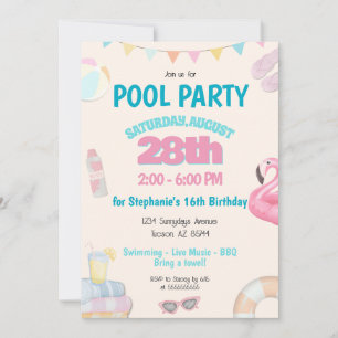 Convite de aniversário de Piscina de Verão giro