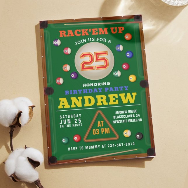 Convite de aniversário de Piscina do Snooker (Snooker Invitation Pool Birthday)