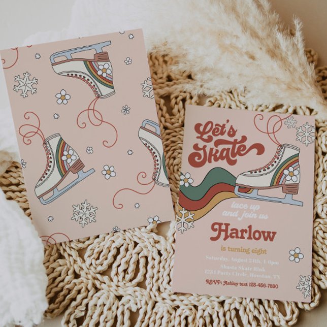 Convite De Aniversário De Pista De Gelo Groovy | S (Criador carregado)