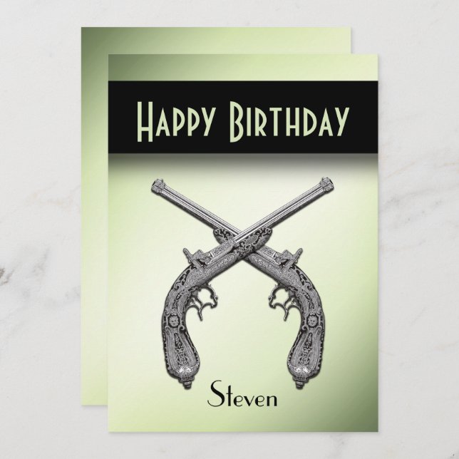 Convite de aniversário de pistolas cruzadas (Frente/Verso)