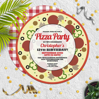 Convite de aniversário de pizza