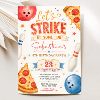 Convite de Aniversário de Pizza Boliche